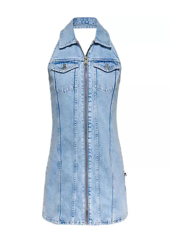 Tommy Jeans Zip Halter Neck Mini Dress, Light DenimWrap Dress