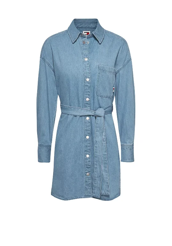 Tommy Jeans Womens Belted Denim Mini Shirt Dress, Denim MediumShift Dress