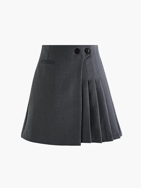 Button Zipper Pleated Suit SkirtPetticoat