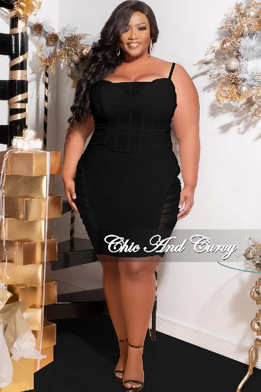 Final Sale Plus Size Sleeveless Midi Dress with Mesh Sides in BlackPlus size women's casual tops