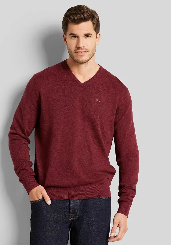 Bugatti V Neck Sweater, BordeauxMetallic Knit Tops