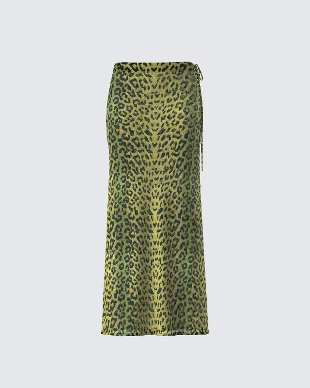 Calista Lime Leopard Maxi SkirtFormal Skirt