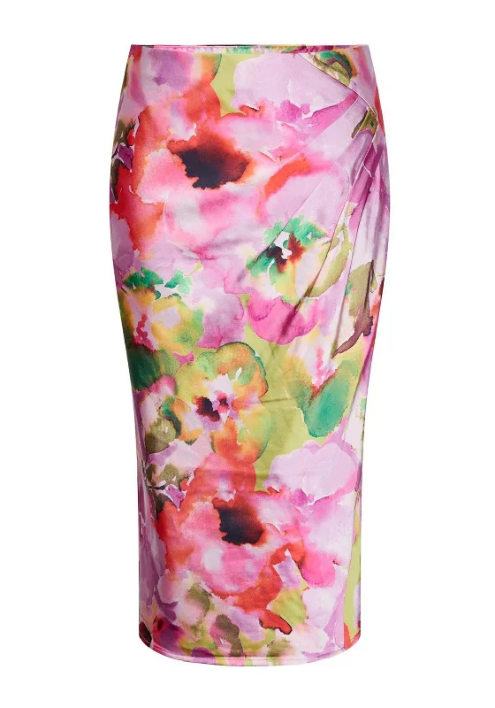 Y.A.S Lingo Watercolour Inspired Satin Midi Skirt, Pink LavenderUniform Skirt