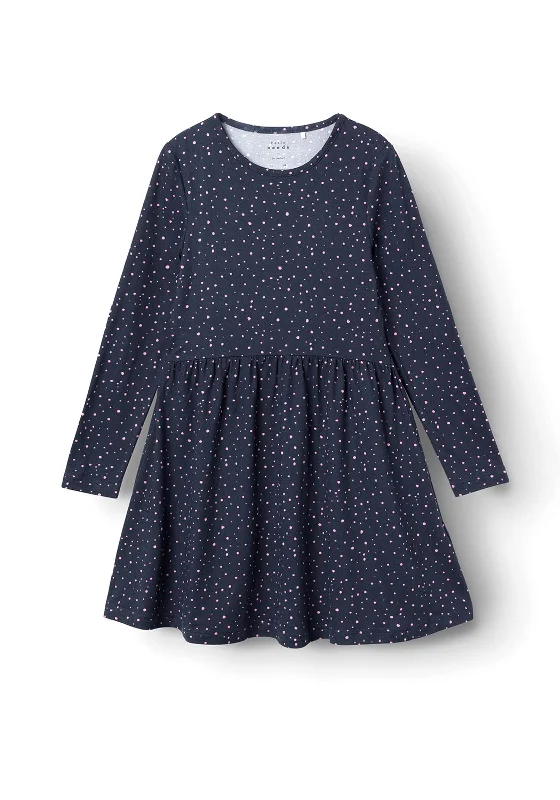 Name It Kid Girl Vinna Long Sleeve Dot Dress, Dark SapphireTennis Dress