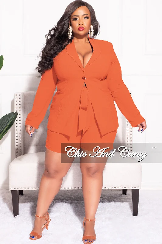 Final Sale Plus Size 2pc Shorts Suit in OrangeLarge women's long tops