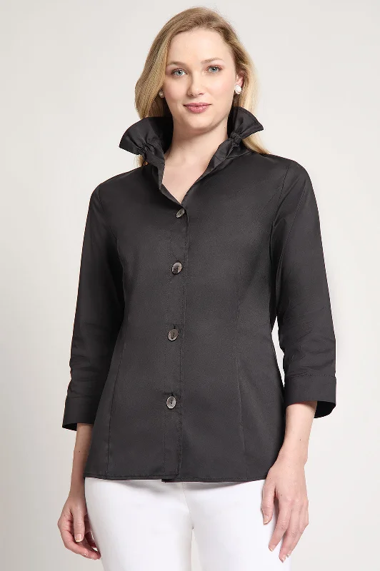 Plus Size Ruffle Neck Button-Front Stretch Cotton BlouseLarge women's quick-drying tops