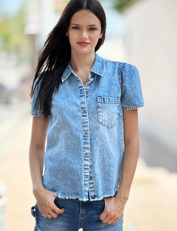 College Short Sleeve TopsDenim Short Sleeve Top