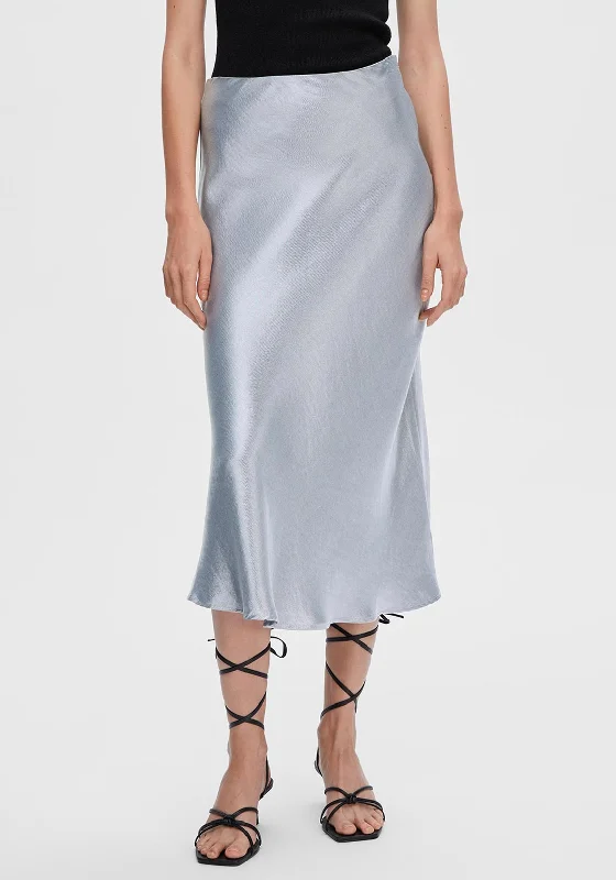 Selected Femme Silva Satin Midi Skirt, SilverWedding Skirt