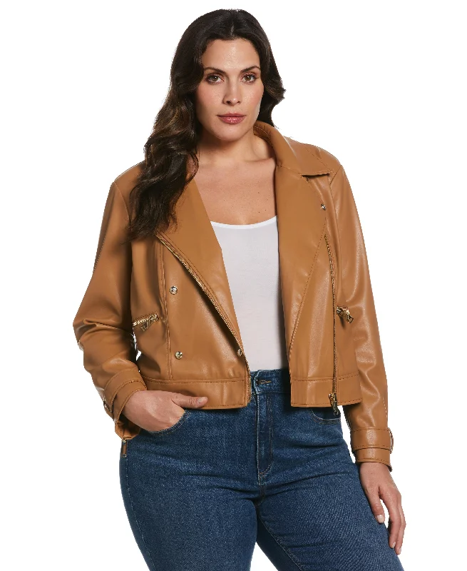 Plus Size Vegan Leather Moto JacketPlus size women's bohemian tops