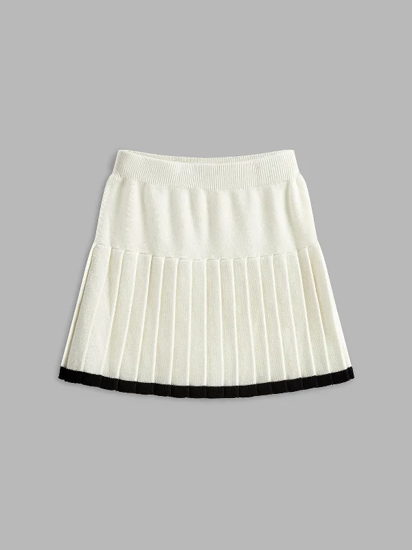 Contrast Binding Pleated Mini Sweater SkirtBand Merch Knit Tops