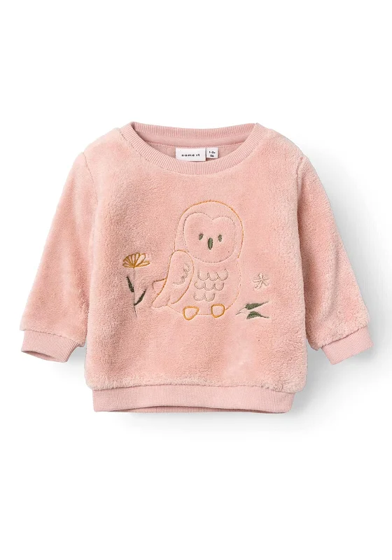 Name It Baby Girl Nasine Long Sleeve Teddy Sweater, Rose SmokeStriped Knit Tops