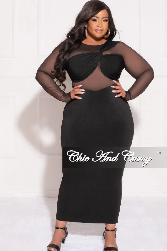 Final Sale Plus Size Mesh One Shoulder Twist Front Bra Top and Cutout Front BodyCon Dress in BlackWomen's party tops