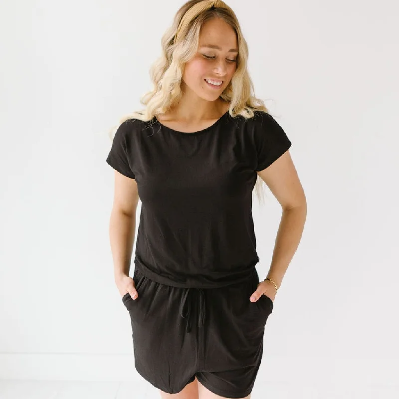 Sheer Short Sleeve TopsBlack Women's Short Sleeve Shortie Romper