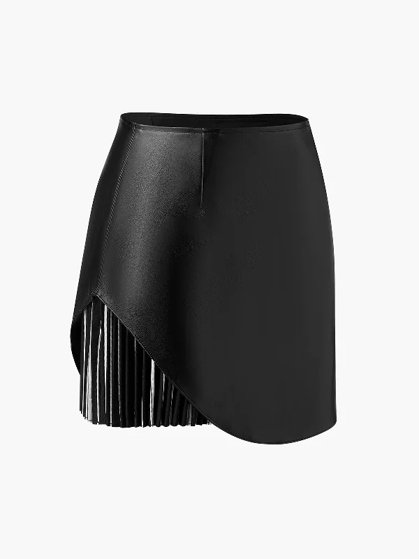 Faux Leather Pleated Panel SkirtSkater Skirt