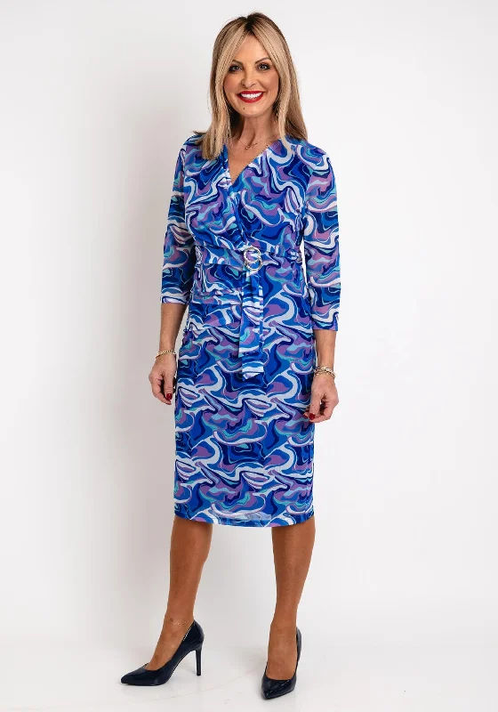 Via Veneto Swirl Print Mesh Midi Dress, CornflowerDenim Dress