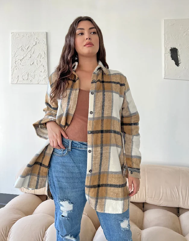 Plus Size Oversized Plaid Shirt JacketWomen's home tops