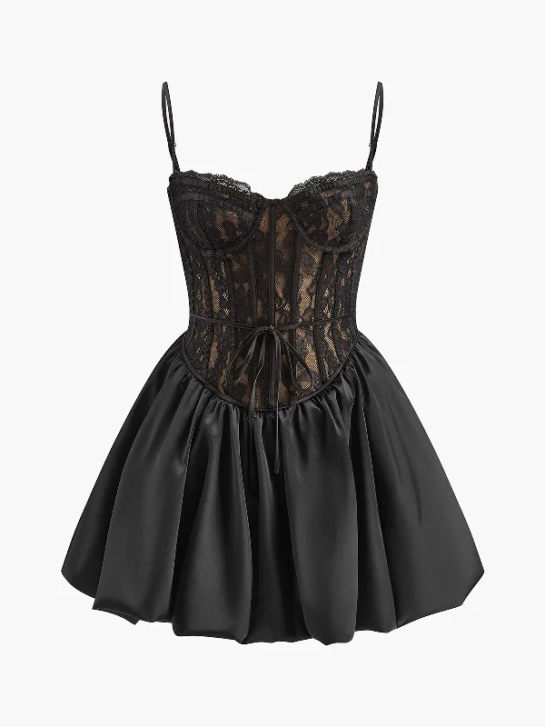 Pleated Satin-Hem Lace Cami DressGala Dress