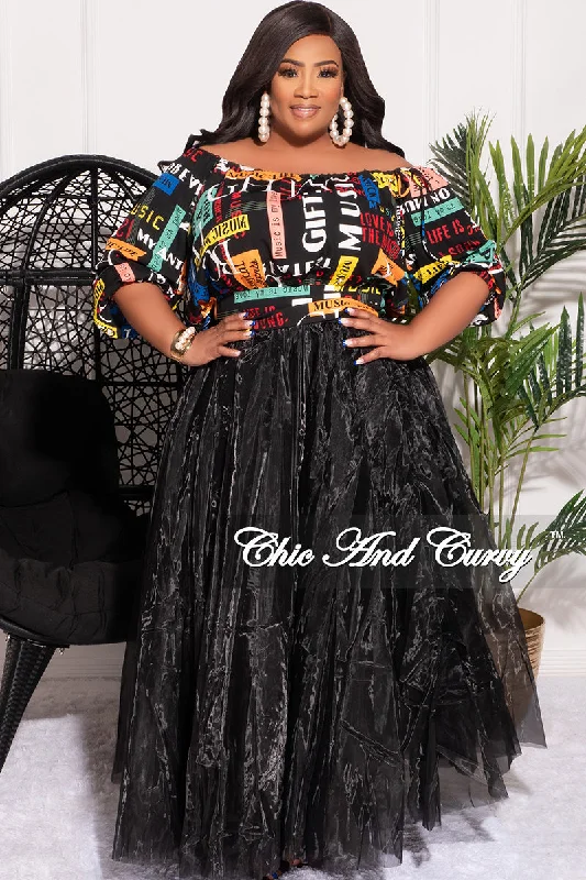 Final Sale Plus Size Off the Shoulder Top in Black Multi Color Pop Art Print (Top Only)Large women's anti-static tops