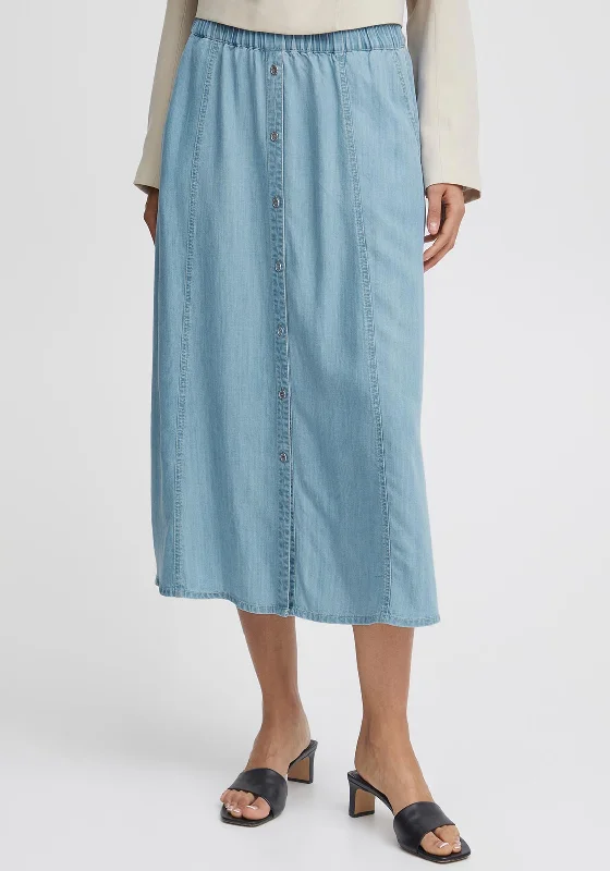 B.Young Lana Button Placket Midi Denim Skirt, Light Blue DenimLow-waisted Skirt