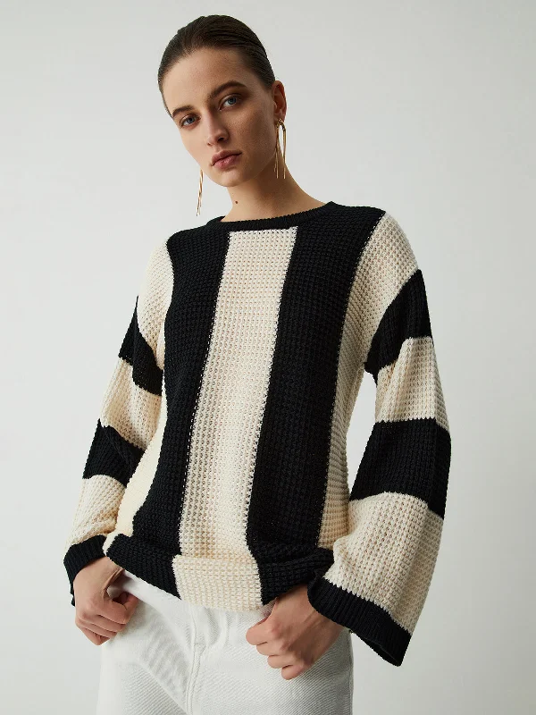 Pointelle Stripe SweaterOversized Knit Tops