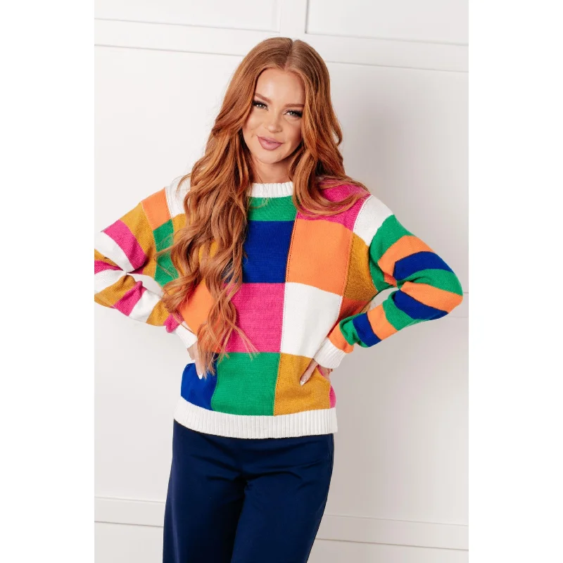 Manifesting Moment Checkered Color Block Sweater (S-XL)Casual Knit Tops