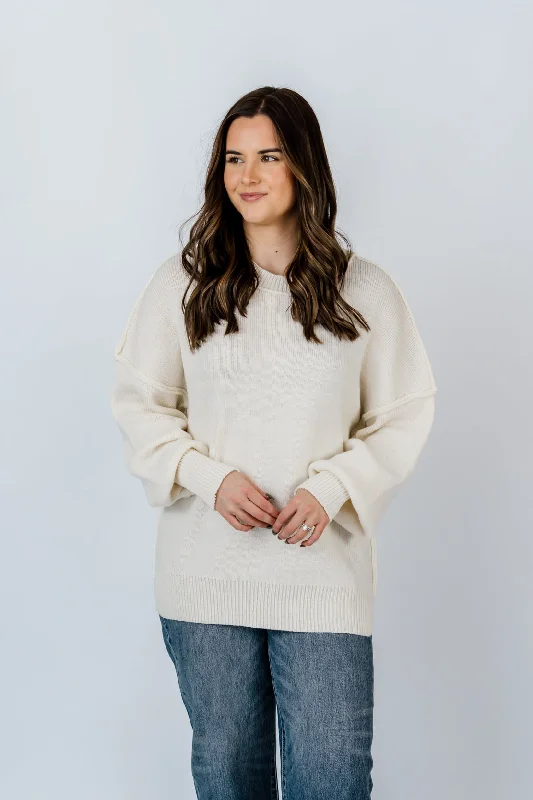 Cora Oversized Sweater  | IvoryLogo Knit Tops