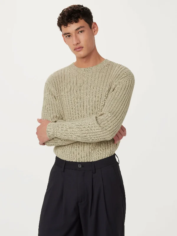 The Relaxed Ribbed Sweater  in Light GreigeStudded Knit Tops