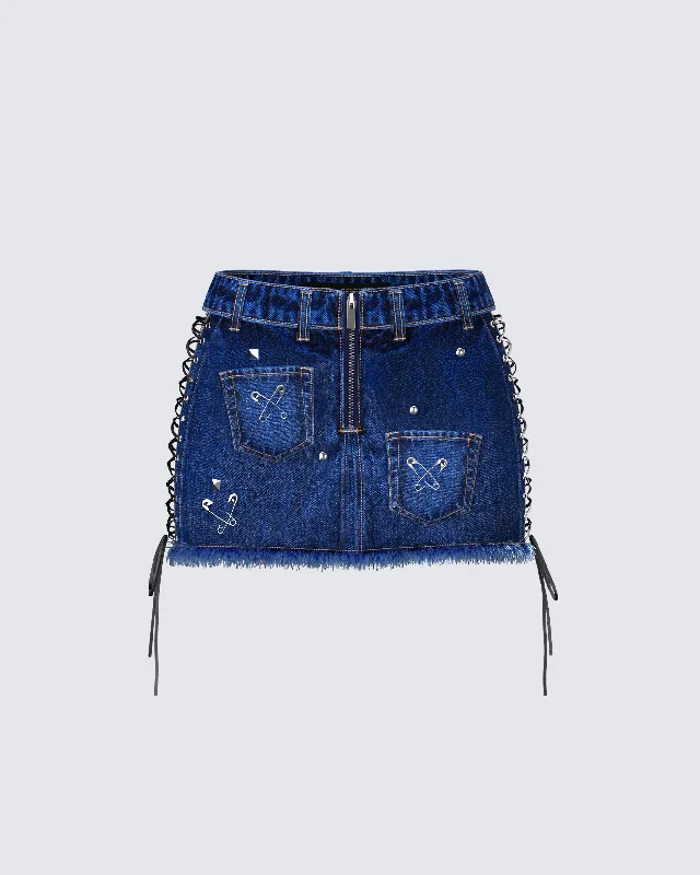 Maja Blue Denim Lace Up Micro Mini SkirtWaterproof Skirt