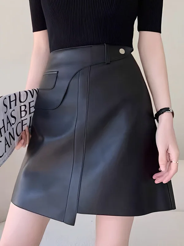 Mid-Waist Asymmetrical Faux Leather Mini SkirtRain Skirt