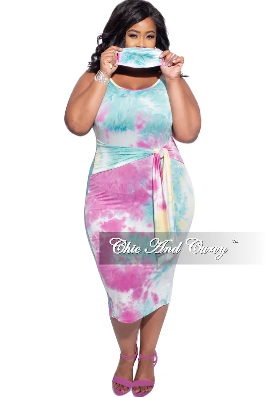 Final Sale Plus Size Tie Bodycon Dress in Pastel Tie DyeWomen's thick tops