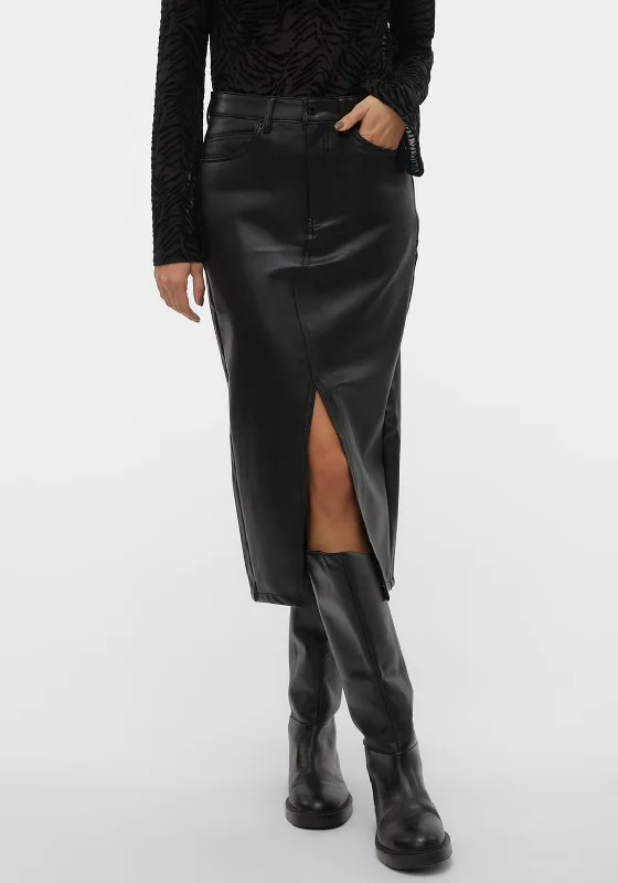 Vero Moda Veri Faux Leather Midi Skirt, BlackTulip Skirt