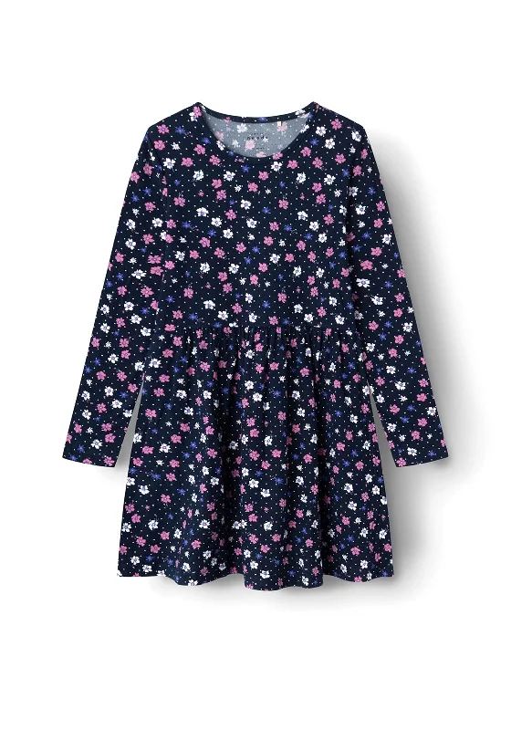 Name It Kid Girl Vinna Long Sleeve Floral Dress, Dark SapphireGolf Dress