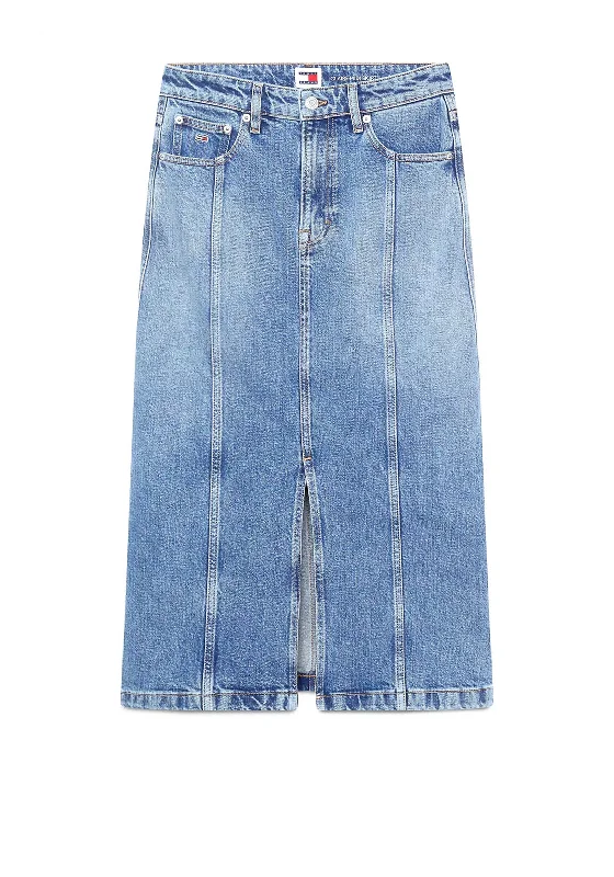 Tommy Jeans Claire High Rise Midi Skirt, Medium DenimEmbroidered Skirt