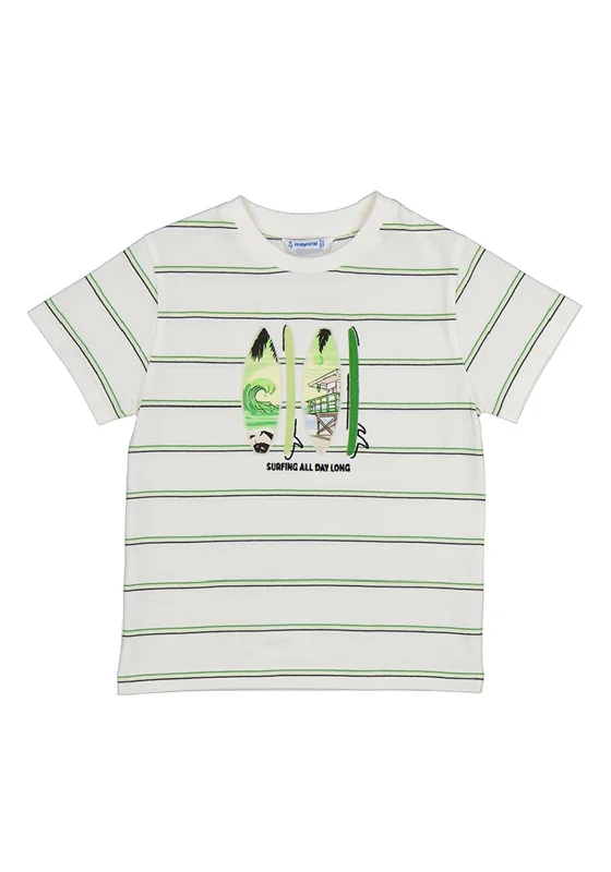 Designer Short Sleeve TopsMayoral Boy Short Sleeve Stripe Tee, Lime Green