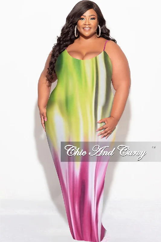 Final Sale Plus Size Tank Maxi Dress in Ivory, Pink & Puce Multi Color PrintKnitted 