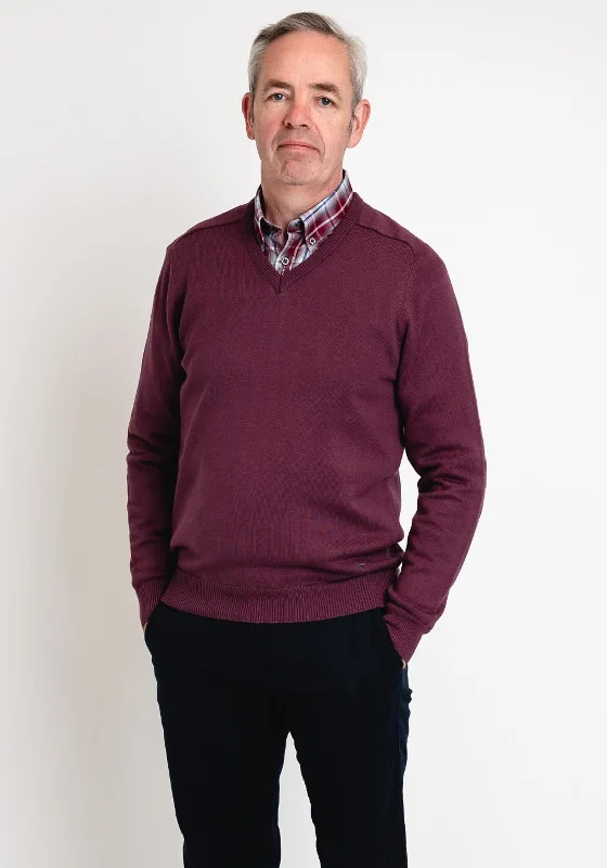 Daniel Grahame V Neck Sweater, RougeButton-Up Knit Tops