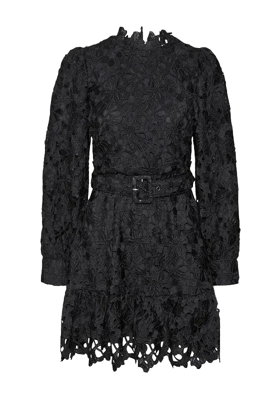 Vero Moda Kirby High Neck Floral Embroidery Mini Dress, BlackSatin Dress