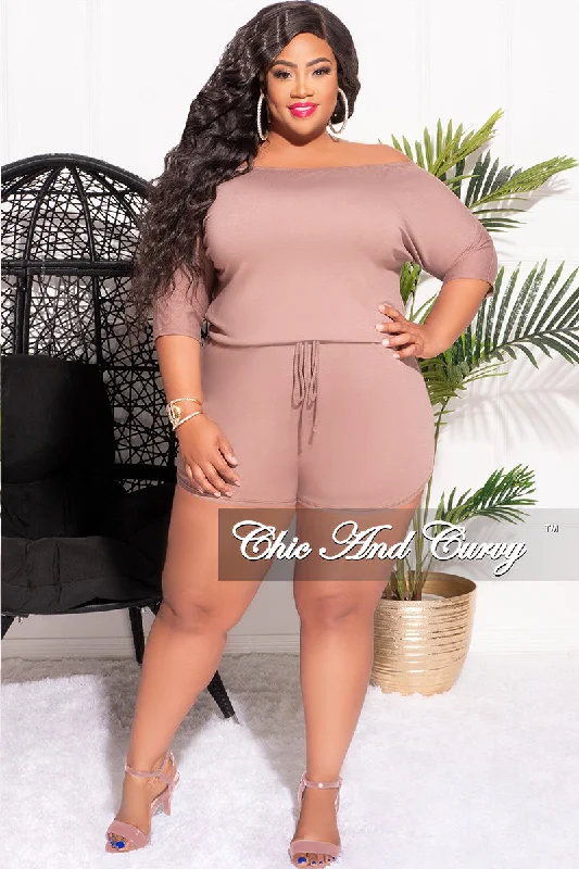 Final Sale Plus Size Off the Shoulder Romper in BrownLarge women's sun protection tops