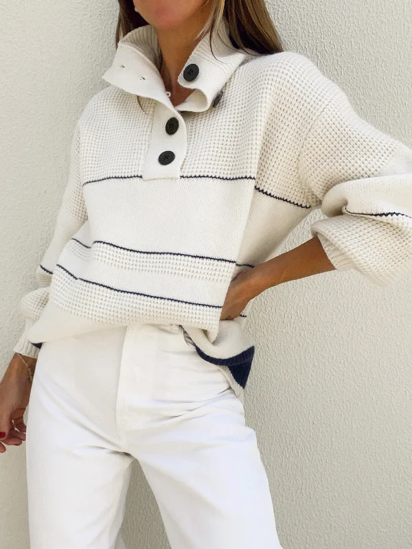 Open Collar Button Up SweaterRibbed Knit Tops