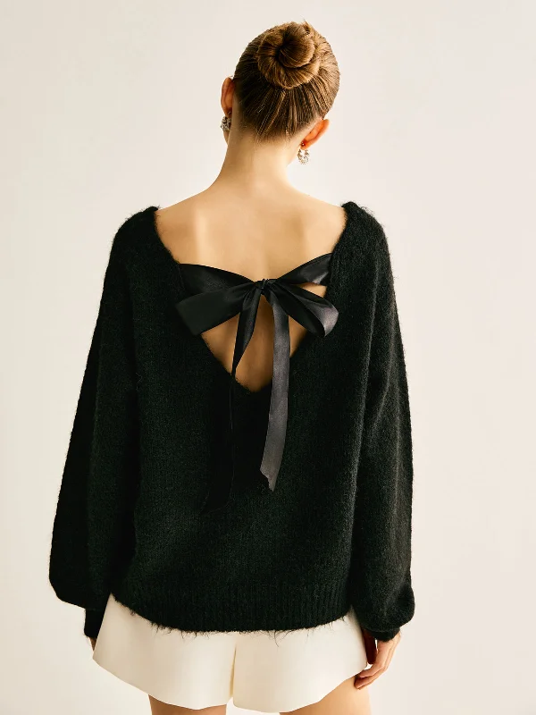 Ribbed Bow Loose SweaterLuxury Knit Tops