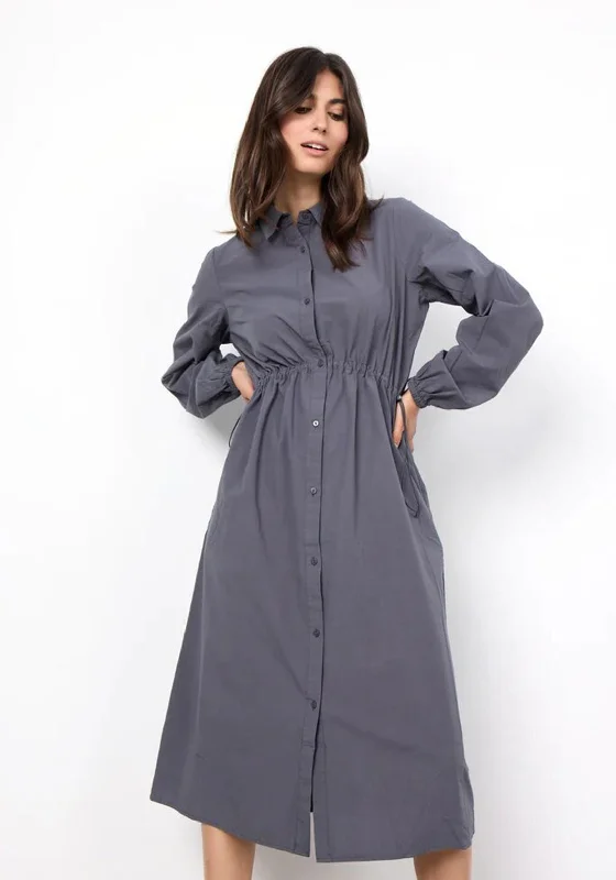 Soyaconcept Milly Drawstring Waist Midi Shirt Dress, GreyT-shirt Dress