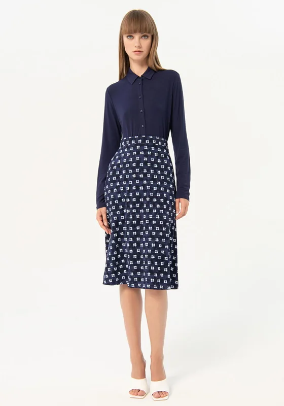 Surkana Flared Print Midi Skirt, Navy BlueVictorian Skirt