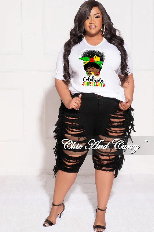 Final Sale Plus Size "Celebrate Juneteenth" T-Shirt in WhiteLarge women's anti-static tops