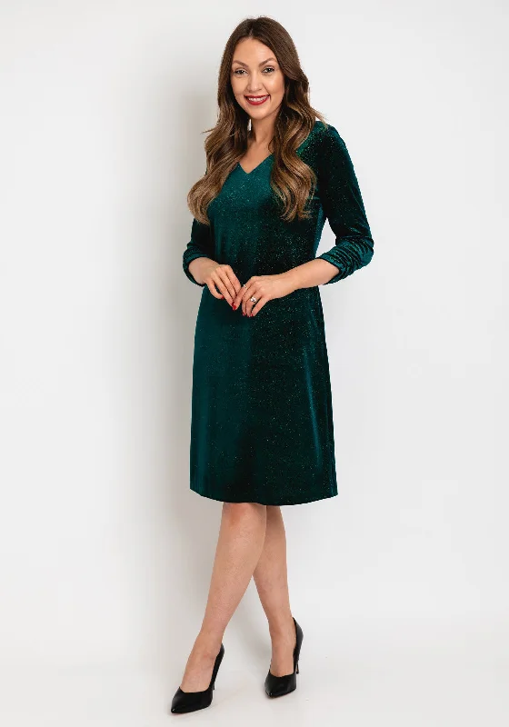 Leon Collection Ruched Sleeve Shimmer Knee Length Dress, Forest GreenRain Dress