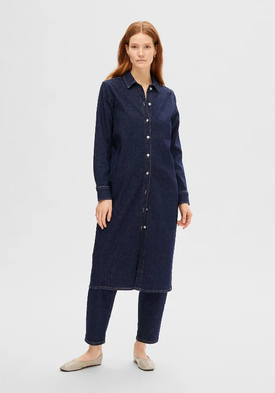 Selected Femme Dagmar Midi Denim Shirt Dress, Dark Blue DenimOffice Dress