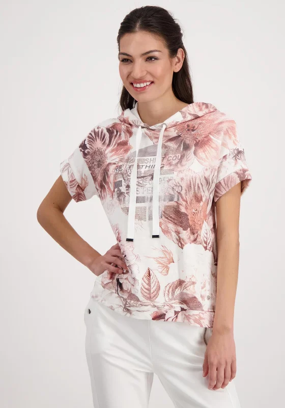 Hunting Short Sleeve TopsMonari Floral Short Sleeve Hoodie, White & Pink