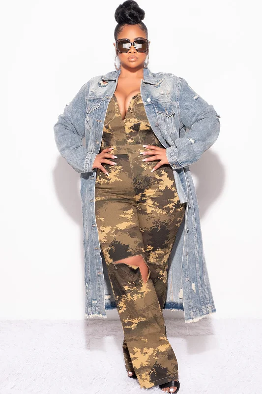 *Final Sale Plus Size Distressed Duster Jacket in Medium DenimPlus size women's striped tops