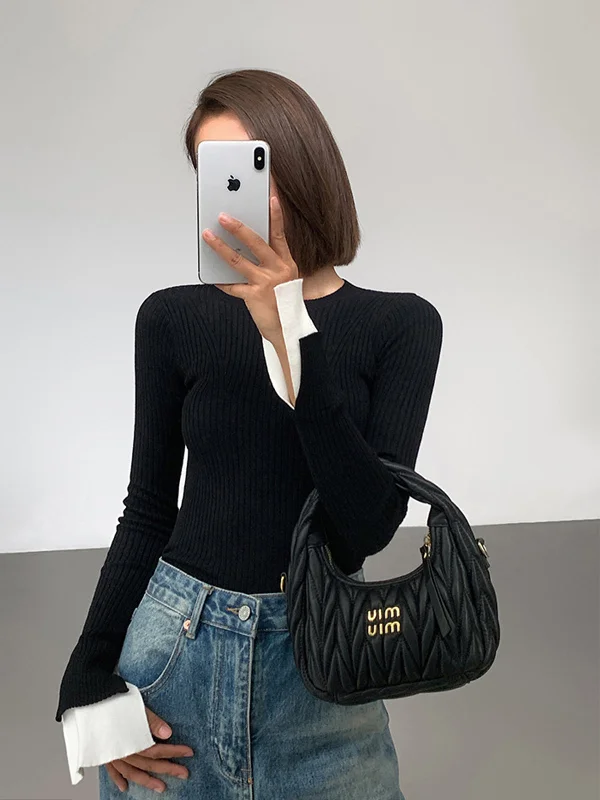 Ribbed Contrast Cuff SweaterFestival Knit Tops