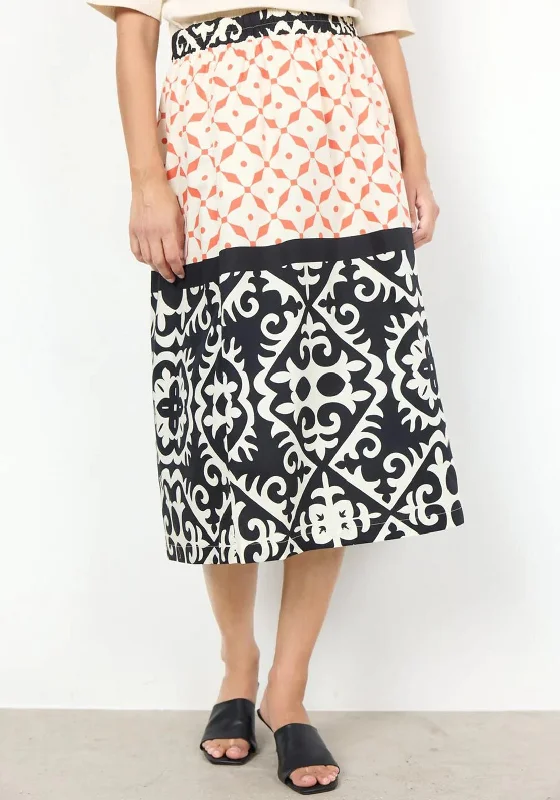 Soyaconcept Dinna Print Midi Skirt, CoralHigh-low Skirt