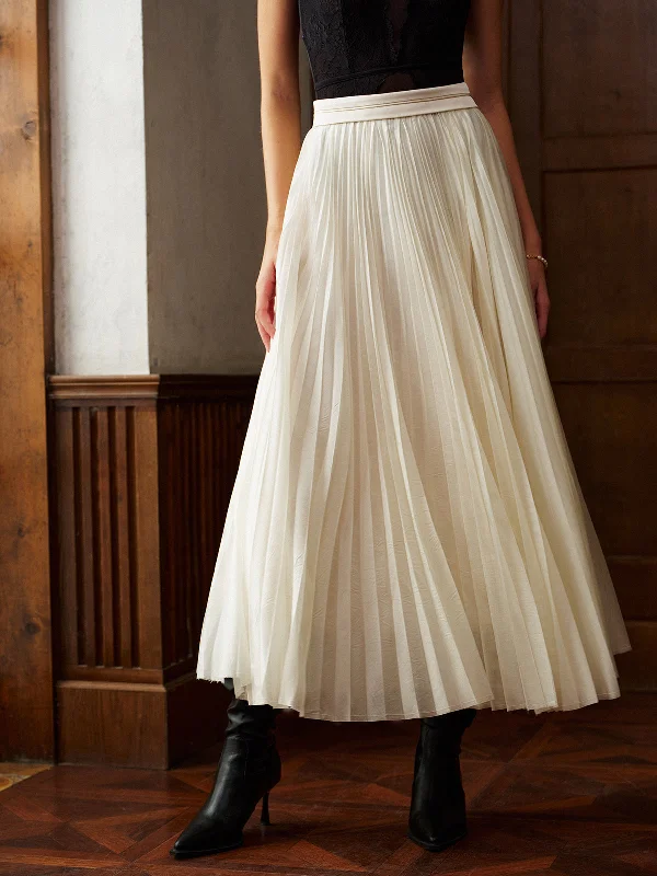 Mid-Waist Pleated Flowy SkirtDirndl Skirt